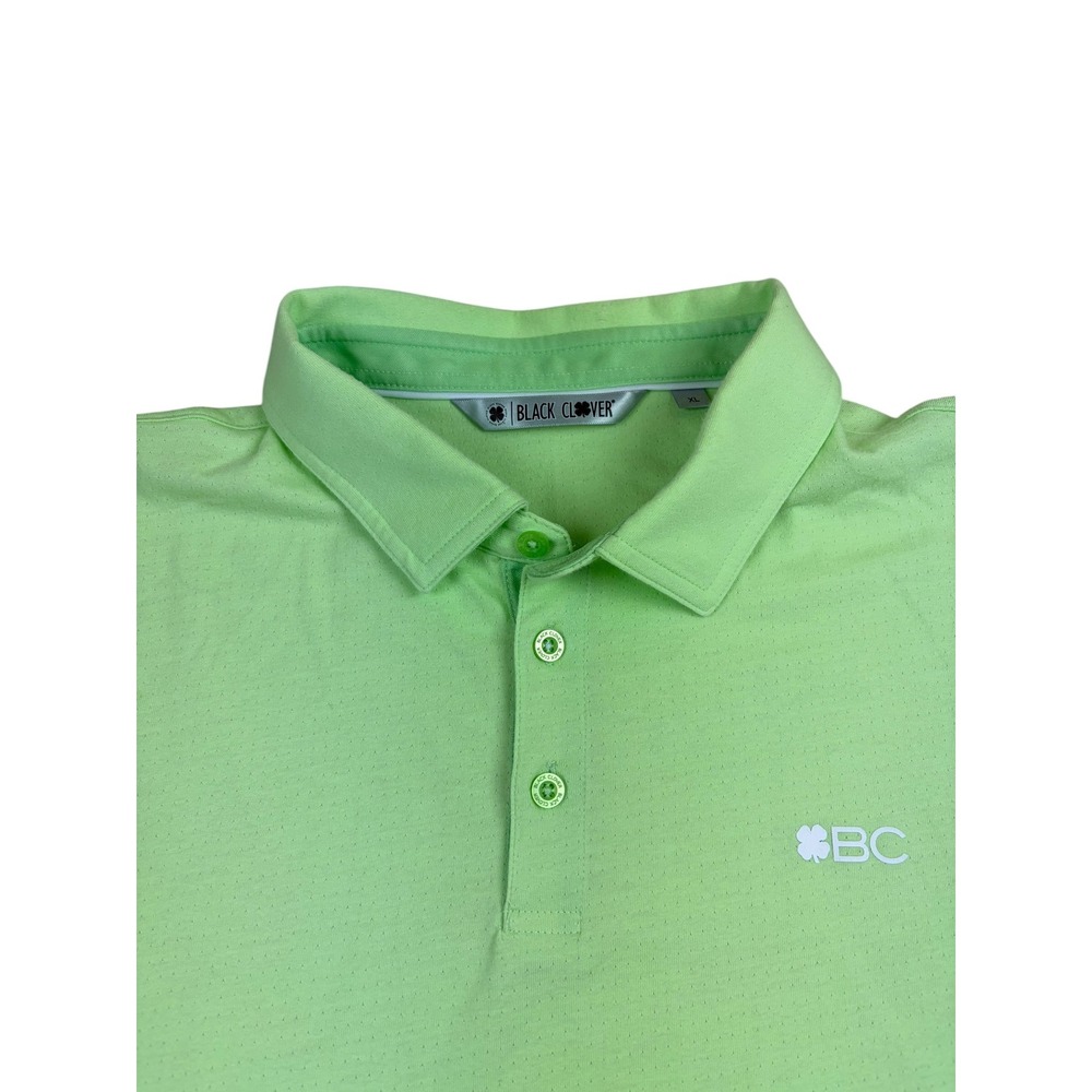 Black Clover Mens XL Lime Green Live Lucky Performance Golf Polo Shirt BC Logo